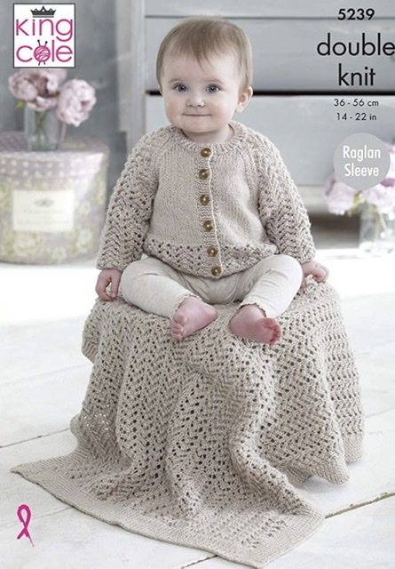 King Cole Knitting Pattern 5239 – Baby Raglan Cardigan Blanket and Hat ...